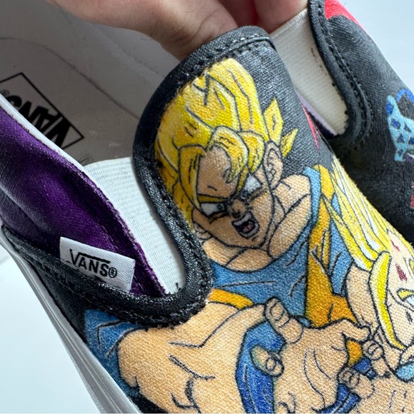 Vans Classic Slip On Mens 10.5 Custom Painted Dragon Ball Z Shoes Sneakers Skate - Picture 9 of 16